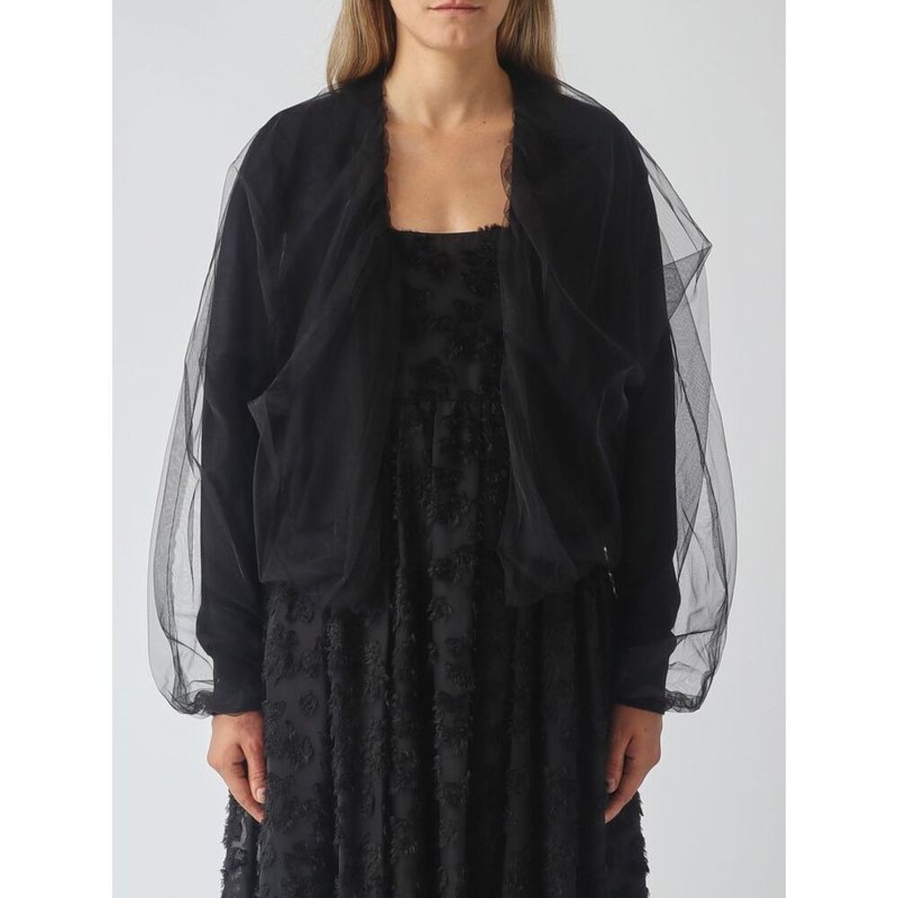 Meimeij Women Cropped Virgin Wool And Tulle Top Meimeij With Draped Long Sleeves